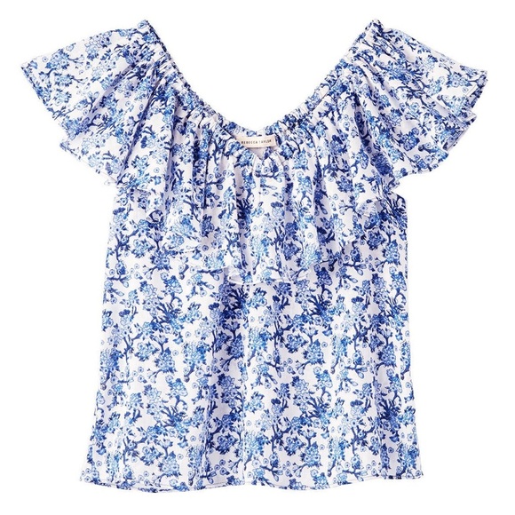 Rebecca Taylor Off The Shoulder Aimee Top Blue - Size 8 - Picture 8 of 11